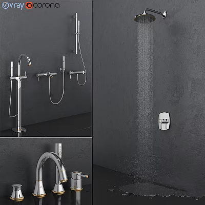 Modern Bathroom Faucet with Stainless Steel Finish and Handheld Shower on Black Wall 3d model