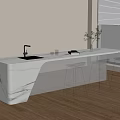 Modern Interior Bar Counter With Marble Countertop Under Lighting Sink Glasses And Bar Stools