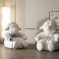 Two Soft Fluffy Sheep Plush Dolls In Modern Living Room Interior