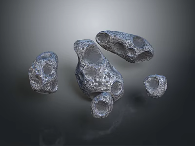 Porous Rocky Meteorites With Textured Surface And Holes On Dark Background 3d model