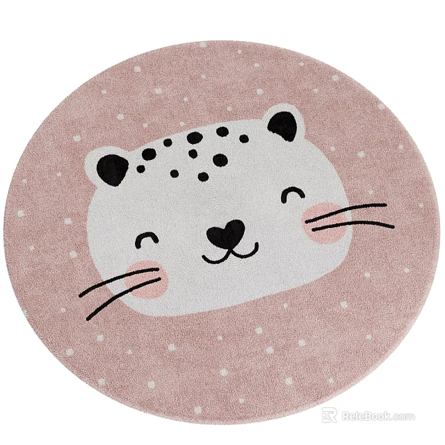 Round Rug With Cartoon Leopard Face And White Dots 3d model