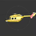 Yellow Helicopter With Rotor Blades Cockpit Windows And Reflective Surface Design