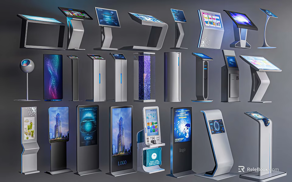 Public Facilities With Self Service Kiosks And Touchscreen Information Terminals 3d model