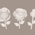 Three White Rose Carved Sculptures Origami Style Low Poly Brown Background