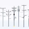 Roadside Infrastructure with Different Utility Poles Power Lines and Equipment