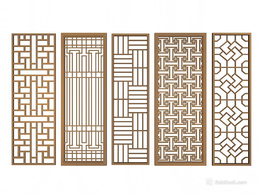 Chinese Style Partition Screens With Intricate Carved Patterns And Wooden Frames 3d model