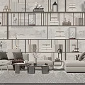 Modern Living Room Sofa Coffee Table Set With Bookshelves And Decorative Items