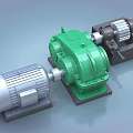 Industrial Mechanical Equipment Green Gearbox And Silver Electric Motor Components