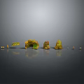 Wood and Stone Decorative Pieces with Yellow Green Tones Textured Surfaces on Black Surface