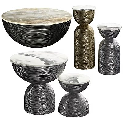 Stylish Modern Side Tables With Marble Tops And Metallic Textured Bases 3d model