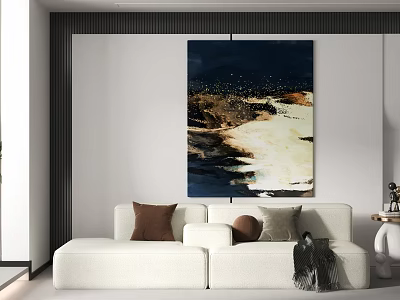 Modern Living Room Interior With White Sofa Abstract Painting And Throw Pillows 3d model