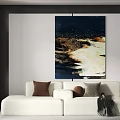 Modern Living Room Interior With White Sofa Abstract Painting And Throw Pillows