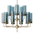 Elegant Modern Chandelier With Cylindrical Blue Glass Shades And Metal Frame
