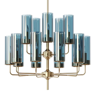 Elegant Modern Chandelier With Cylindrical Blue Glass Shades And Metal Frame 3d model