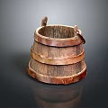 Rustic Vintage Wooden Bucket With Metal Hoops For Daily Household Use