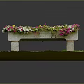 Garden Decor Stone Flower Box With Colorful Flowers On Brick Platform