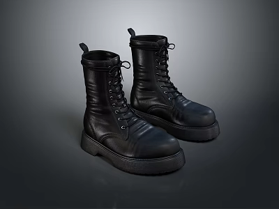 High Top Black Leather Lace Up Boots Durable Comfortable Everyday Wear 3d model