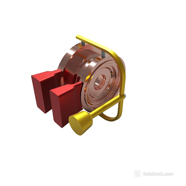 Copper Colored Mechanical Component With Red Blocks And Yellow Bracket 3d model 