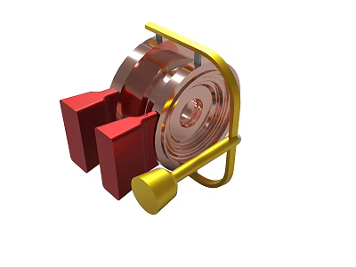 Copper Colored Mechanical Component With Red Blocks And Yellow Bracket 3d model