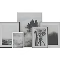 Black And White Photo Frames With Landscape Bicycle And Bird Prints For Home Decor