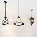 Three Different Design Chandeliers With Metal Frame Wooden Triangle And Glass Shade