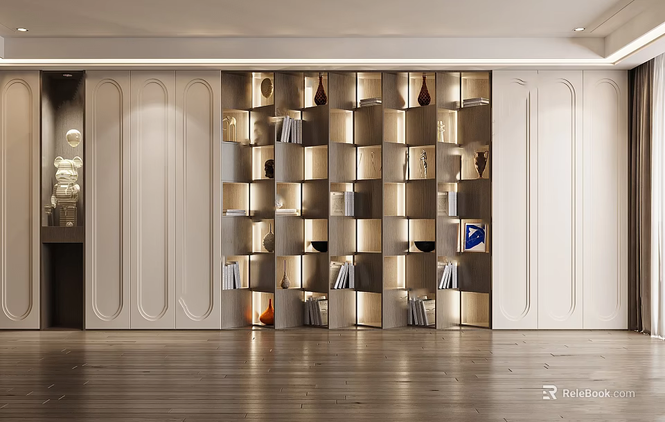 Modern Bookcase Interior Design With Open Cubbies And Decorative Items 3d model 