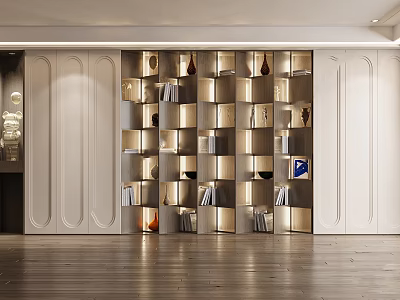 Modern Bookcase Interior Design With Open Cubbies And Decorative Items 3d model