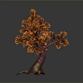 Decorative 3D Model Tree With Dark Red Trunk Yellow Tipped Roots And Orange Leaves