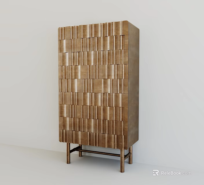 Modern Wooden Entryway Side Cabinet With Vertical Stripe Design And Legs 3d model 