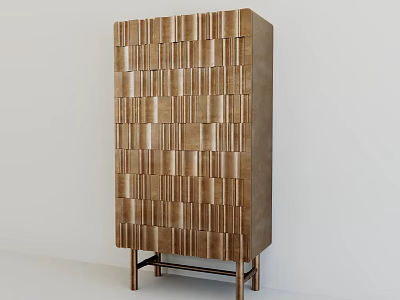 Modern Wooden Entryway Side Cabinet With Vertical Stripe Design And Legs 3d model