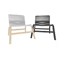 Modern Light Gray and Black Leisure Chairs with Woven Back and Seat and Wooden Legs