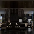Luxurious Clubhouse Lobby Interior With Marble Floor Modern Grille Decoration Scenic Screen And Comfortable Seats