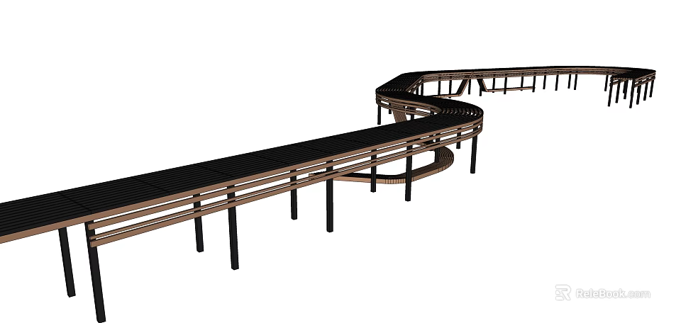 Curved Wooden Pergola Design For Outdoor Garden With Railings And Beam Structure 3d model 