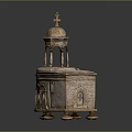 Vintage Religious Brass Casket With Dome Cross Arched Windows And Decorative Feet