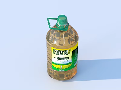 First Grade Rapeseed Oil In Transparent Bottled Container With Green Cap And Label 3d model