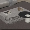 Modern Coffee Table With Stone Top And Wooden Base Decorated With Books And Cactus Ornaments