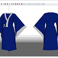Blue Robe With White Trim And Wide Sleeves Front Back Design Details