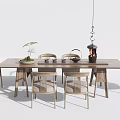 Elegant Tea Table And Chairs With Wooden Top Tea Set And Hanging Lamp