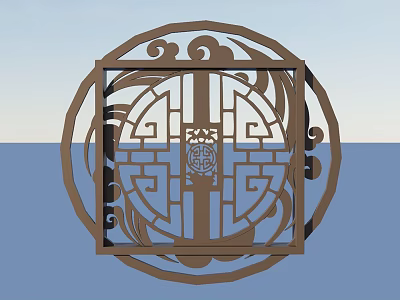 Traditional Chinese Lattice Window With Intricate Patterns And Round Frame Design 3d model