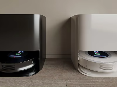Smart Cleaning Machines with Black and White Design Placed on Floor Against Wall 3d model
