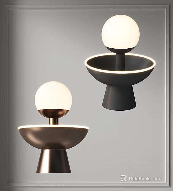 Modern Table Lamp Design With Spherical White Shade And Black Metal Base 3d model