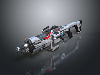 Futuristic Sci Fi Weapon With Silver Body Red Accents And Advanced Combat Features 3d model
