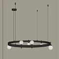 Modern Circular Black Frame Chandelier With Hanging White Spherical Bulbs 3d model