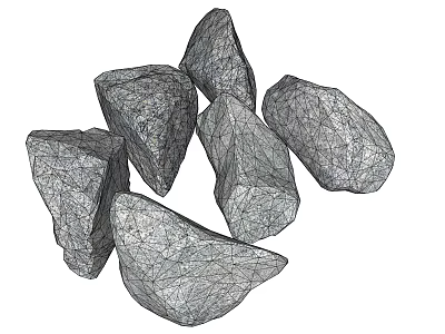 Stone And Wood Objects With Irregular Shapes Presented In Wireframe Style 3d model