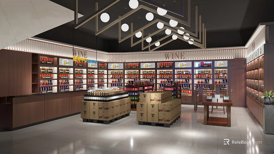 Liquor Store Interior With Well Arranged Shelves Various Wines Spirits And Tobacco Products 3d model 