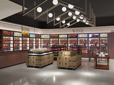 Liquor Store Interior With Well Arranged Shelves Various Wines Spirits And Tobacco Products 3d model