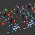 Colorful Game Characters With Various Costumes Weapons And Diverse Poses