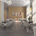Modern Station Lobby With Luxurious Chandeliers Marble Counters Seats And Screens