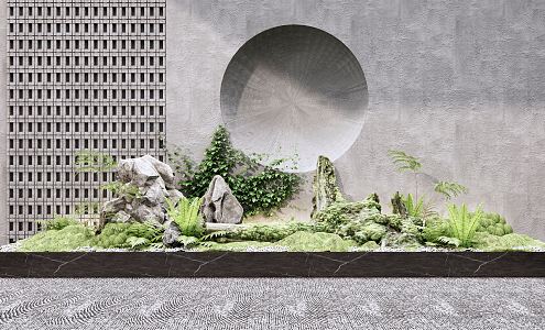 Modern landscape sketch courtyard landscape sketch dead wood moss landscape fern pile stone rockery 3d model