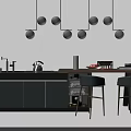 Modern Bar Counter Interior With Gray Cabinets Stools And Pendant Lights Decor 3d model